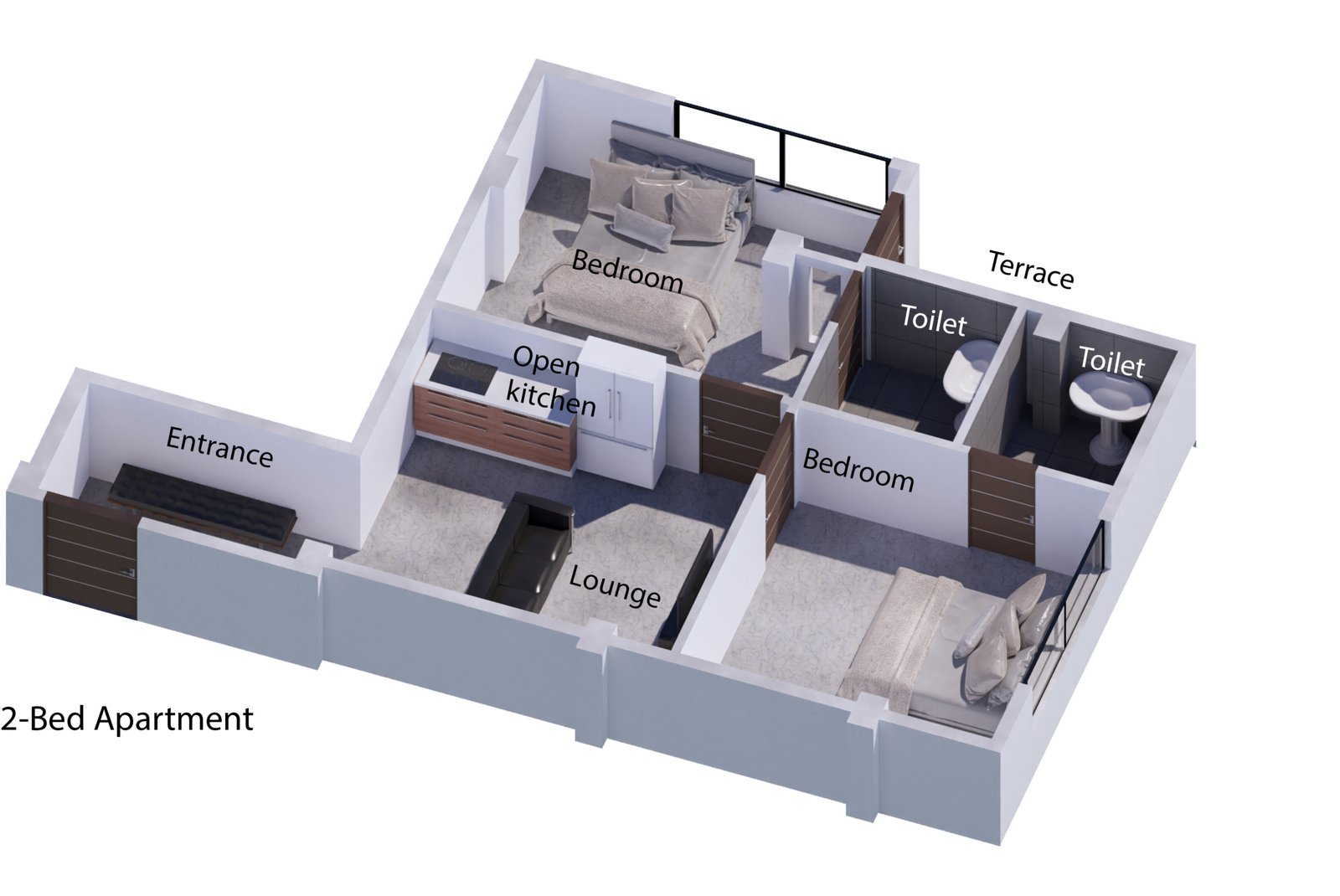 Two-bed 722 sq ft